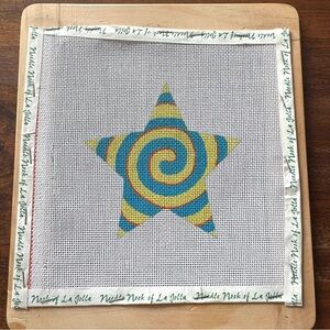 Star Spiral Painted Needlepoint Canvas 18 Count Mesh Stitch New Yellow Blue
